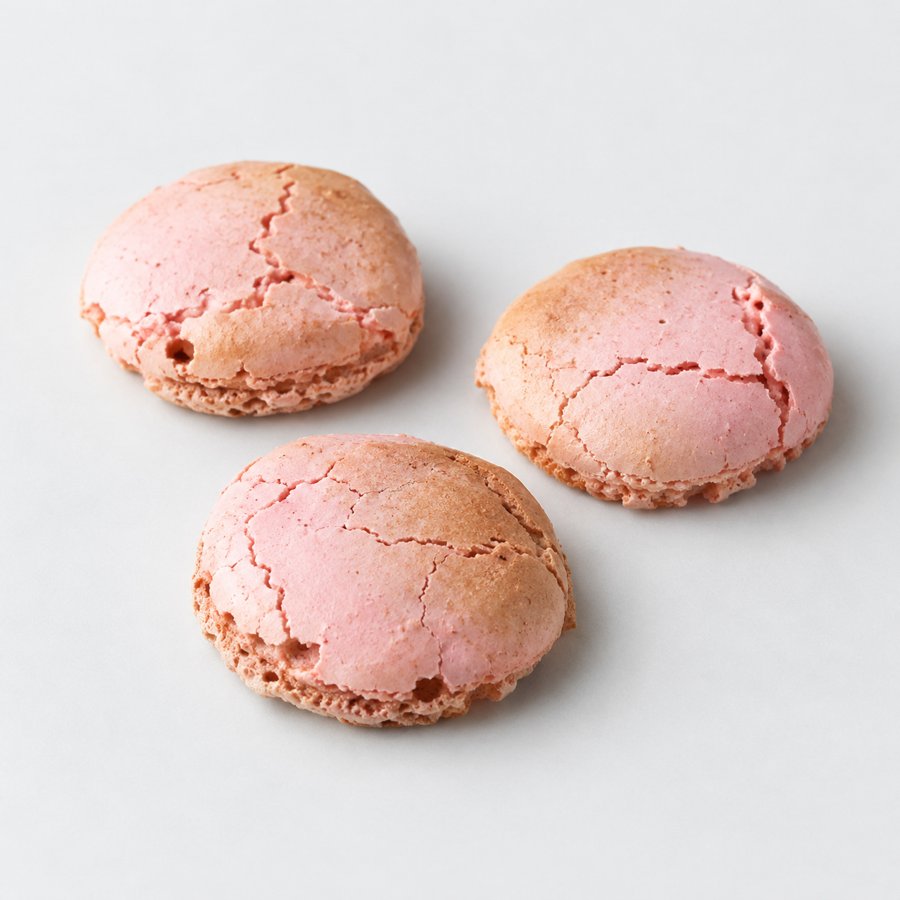 Tapas de macaron rosadas agrietadas y con color